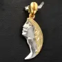 Außergewöhnlicher Bicolor Gold-Anhänger mit dem Motiv eines Gesichts in Form eines Halbmondes (585er Weißgold und Gelbgold 14k)