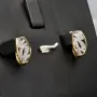 Stylische Ohrringe aus massivem Bicolor 585er 14K Gold mit Zirkonia mit englischem Verschluss (Weißgold und Gelbgold)