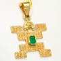 Außergewöhnlicher kolumbianischer Precolombino Gold-Anhänger mit präkolumbianischen Motiv Hombre Jaguar aus der Quimbaya Kultur gefertigt mit hochwertigem 750 18K Gold, veredelt mit einem exquisiten Smaragd (ca. 0,26 ct.)