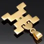 Außergewöhnlicher kolumbianischer Precolombino Gold-Anhänger mit präkolumbianischen Motiv Hombre Jaguar aus der Quimbaya Kultur gefertigt mit hochwertigem 750 18K Gold, veredelt mit einem exquisiten Smaragd (ca. 0,26 ct.)