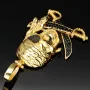 Gold-Anhänger mit Motiv: "Pirat / Totenkopf mit Augenklappe mit gekreuzten Säbeln" in 585er 14K Gelbgold mit schwarzem Zirkoniabesatz