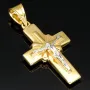 Jesus Christus Kreuzanhänger aus funkelndem Bicolor Gold - (Gelbgold und Weißgold)