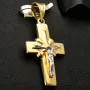 Jesus Christus Kreuzanhänger aus funkelndem Bicolor Gold - (Gelbgold und Weißgold)