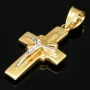 Jesus Christus Kreuzanhänger aus funkelndem Bicolor Gold - (Gelbgold und Weißgold)