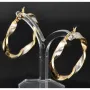Noble Ohrringe / Creolen in trendigem Twist-Design aus edlem 585 / 14K Bicolor Gold (Gelbgold und Weißgold)
