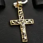 Jesus Christus Kreuz-Anhänger mit Greco Design aus glanzvollem 14k / 585 Bicolor Gold (Gelbgold und Weißgold)