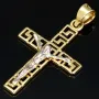 Jesus Christus Kreuz-Anhänger mit Greco Design aus glanzvollem 14k / 585 Bicolor Gold (Gelbgold und Weißgold)