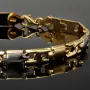 Bicolor Gold-Armband aus exquisitem 14K 585 Gelbgold und Weißgold (ca. 21 cm Länge, 6mm Breite) mit halb poliert und halb mattiertem Design