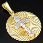 Jesus-Kreuz-Amulett mit filigranem Dekor - Anhänger aus hochwertigem Bicolor 14K 585 Weiß- und Gelbgold