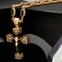 Exklusiver russisch-orthodoxer Jesus Christus Kreuzanhänger mit passender außergewöhnlicher Halskette mit detailreichen Verzierungen und großem Goldanteil (14K / 585 Gold) ca. 70cm