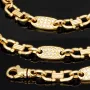 Bling-Bling Plättchenkette (Plattenkette) - Steigbügelkette aus hochwertigem 585 14K Gold mit funkelnden Zirkonia besetzt ca. 6-7 mm breit, 65cm