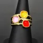 Vergoldeter Ring für Damen aus edlem Sterling 925er Silber mit 3 großen, leuchtenden Zirkonia-Cabochonen - Ringgröße ca. 54