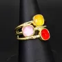 Vergoldeter Ring für Damen aus edlem Sterling 925er Silber mit 3 großen, leuchtenden Zirkonia-Cabochonen - Ringgröße ca. 54
