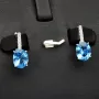 Edle Ohrringe / Ohrboutons aus 925 Sterling Silber bestückt mit 2 großen, leuchtenden blauen Zirkoniasteinen und 10 brillantgeschliffene, strahlende weiße Zirkonia
