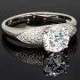 Edler Ring für Damen mit einem hochkarätigen Zirkonia im Brillantschliff (Diamantimitat) und vielen kleinen Zirkonia – 925er Sterling Silber, rhodiniert und poliert - RG ca. 63