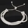 Dreireihiges Zirkonia-Armband / Zugarmband (Diamantimitationen, Brillantschliff) aus 925er Sterling Silber – filigran, funkelnd & längenverstellbar (ca. 16–21 cm) - mit ca. 140 fein eingearbeiteten Zirkoniasteinen (Diamantimitationen, Brillantschliff)