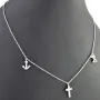Stilvolle Halskette aus rhodiniertem 925er Silber mit eingearbeiteten Charms (Kreuz, Schleife und Anker) mit Zirkoniasteinen besetzt (Diamantimitationen), ca. 42-45 länge verstellbar