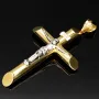 Größerer Kreuzanhänger „Jesus Christus“ Kreuz aus 585er (14 Karat) Bicolor-Gold