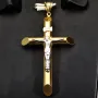 Größerer Kreuzanhänger „Jesus Christus“ Kreuz aus 585er (14 Karat) Bicolor-Gold