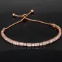 Exquisites 925er Silberarmband, rosévergoldet für Damen mit Zirkoniabesatz im Baguette- und Diamantschliff – Armband längenverstellbar von ca. 16-24 cm