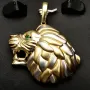 XL Löwenkopf-Anhänger aus edlem Bicolor 585er / 14K Gold (Gelbgold und Weißgold) mit leuchtend grünem Zirkonia (ca. 9,5 g)