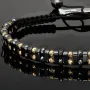 Trendiges, längenverstellbares Kugel Zug-Armband mit 26 Goldperlen in hochwertigem 585 14K und schwarzen Beads (ca. 17-23 cm )