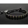 Trendiges, längenverstellbares Kugel Zug-Armband mit 26 Goldperlen in hochwertigem 585 14K und schwarzen Beads (ca. 17-23 cm )
