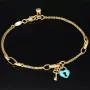 Goldarmband mit doppelter Kette & Charms aus 14K 585 Gelbgold mit Zirkonia– ca. 20 cm – Herz & Schlüssel