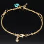 Goldarmband mit doppelter Kette & Charms aus 14K 585 Gelbgold mit Zirkonia– ca. 20 cm – Herz & Schlüssel