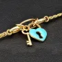 Goldarmband mit doppelter Kette & Charms aus 14K 585 Gelbgold mit Zirkonia– ca. 20 cm – Herz & Schlüssel