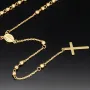 Edle Rosenkranz Y-Kette mit kleinem Amulett und Kreuzanhänger in hochwertigem 14K / 585 Gelbgold