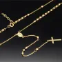 Edle Rosenkranz Y-Kette mit kleinem Amulett und Kreuzanhänger in hochwertigem 14K / 585 Gelbgold