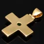 Massiver Kreuz-Anhänger mit eingefassten, funkelnden, kolumbianischen Smaragd in aufwendigem Rundschliff (ca. 0,29 ct.) in edlem Gold (750 18K Gelbgold)