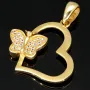 Funkelnder Anhänger - Herz mit Schmetterling aus 585er 14K Gold (Gelbgold) mit Zirkonia besetzt