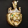 Exklusiver Löwenkopf-Anhänger aus hochwertigem Bicolor 14k 585 Gold (Gelbgold und Weißgold) mit funkelnden Zirkoniasteinen besetzt – (ca. 10,6 g)