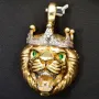 Exklusiver Löwenkopf-Anhänger aus hochwertigem Bicolor 14k 585 Gold (Gelbgold und Weißgold) mit funkelnden Zirkoniasteinen besetzt – (ca. 10,6 g)