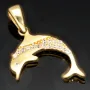 Glänzender Delfin - Anhänger mit Zirkoniabesatz aus hochwertigem Gold 585 / 14 Karat Gelbgold