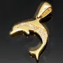 Glänzender Delfin - Anhänger mit Zirkoniabesatz aus hochwertigem Gold 585 / 14 Karat Gelbgold