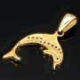 Glänzender Delfin - Anhänger mit Zirkoniabesatz aus hochwertigem Gold 585 / 14 Karat Gelbgold
