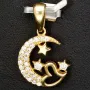 Hochwertig gearbeiteter Anhänger aus 14K / 585 Gold im Halbmond-Design mit Herz, Sternen und leuchtenden Zirkonia