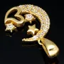 Hochwertig gearbeiteter Anhänger aus 14K / 585 Gold im Halbmond-Design mit Herz, Sternen und leuchtenden Zirkonia
