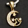 Hochwertig gearbeiteter Anhänger aus 14K / 585 Gold im Halbmond-Design mit Herz, Sternen und leuchtenden Zirkonia