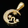 Hochwertig gearbeiteter Anhänger aus 14K / 585 Gold im Halbmond-Design mit Herz, Sternen und leuchtenden Zirkonia