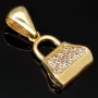 Iced Out Anhänger aus 14K 585 Gold - Designer- Handtasche aus edlem, glänzenden Gelbgold mit vielen funkelnden Zirkonia besetzt
