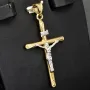 Edler Jesus Christus Kreuz-Anhänger, filigran gearbeitet aus funkelndem Gold (14k/585 Bicolor Gelbgold und Weißgold)