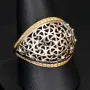 Filigranring Ornament-Ring für Damen aus edlem 585er 14K Bicolor Gold (Gelbgold und Weißgold) in Ringgröße ca. 59 - mit feinem Zirkoniabesatz