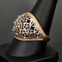 Filigranring Ornament-Ring für Damen aus edlem 585er 14K Bicolor Gold (Gelbgold und Weißgold) in Ringgröße ca. 59 - mit feinem Zirkoniabesatz