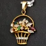 Blumentopf-Anhänger aus 333er 8k Bicolor Gold (Gelb- und Weißgold) mit detailreichem Dekor und in feinster Präzision Zirkonia besetzt