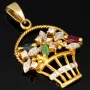 Blumentopf-Anhänger aus 333er 8k Bicolor Gold (Gelb- und Weißgold) mit detailreichem Dekor und in feinster Präzision Zirkonia besetzt