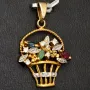 Blumentopf-Anhänger aus 333er 8k Bicolor Gold (Gelb- und Weißgold) mit detailreichem Dekor und in feinster Präzision Zirkonia besetzt